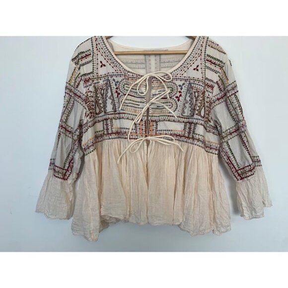 Rancho Estancia Women's Tie-Front Cardigan Blouse Embroidered Beaded Gauzy Sze L - Picture 3 of 12